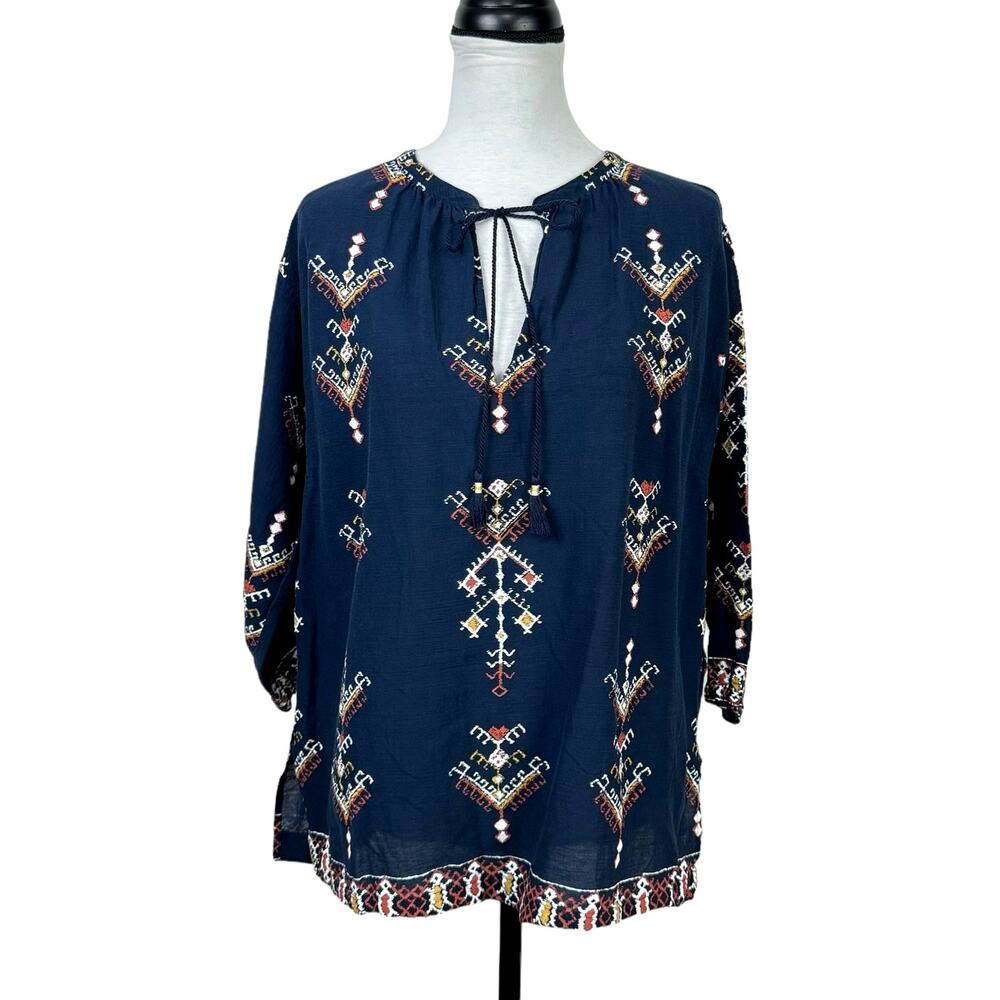 Madewell Blouse Folkswitch Navy Peasant Size S